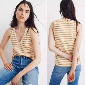 Madewell Whisper Cotton V-Neck Pocket Tank In Baker Stripe